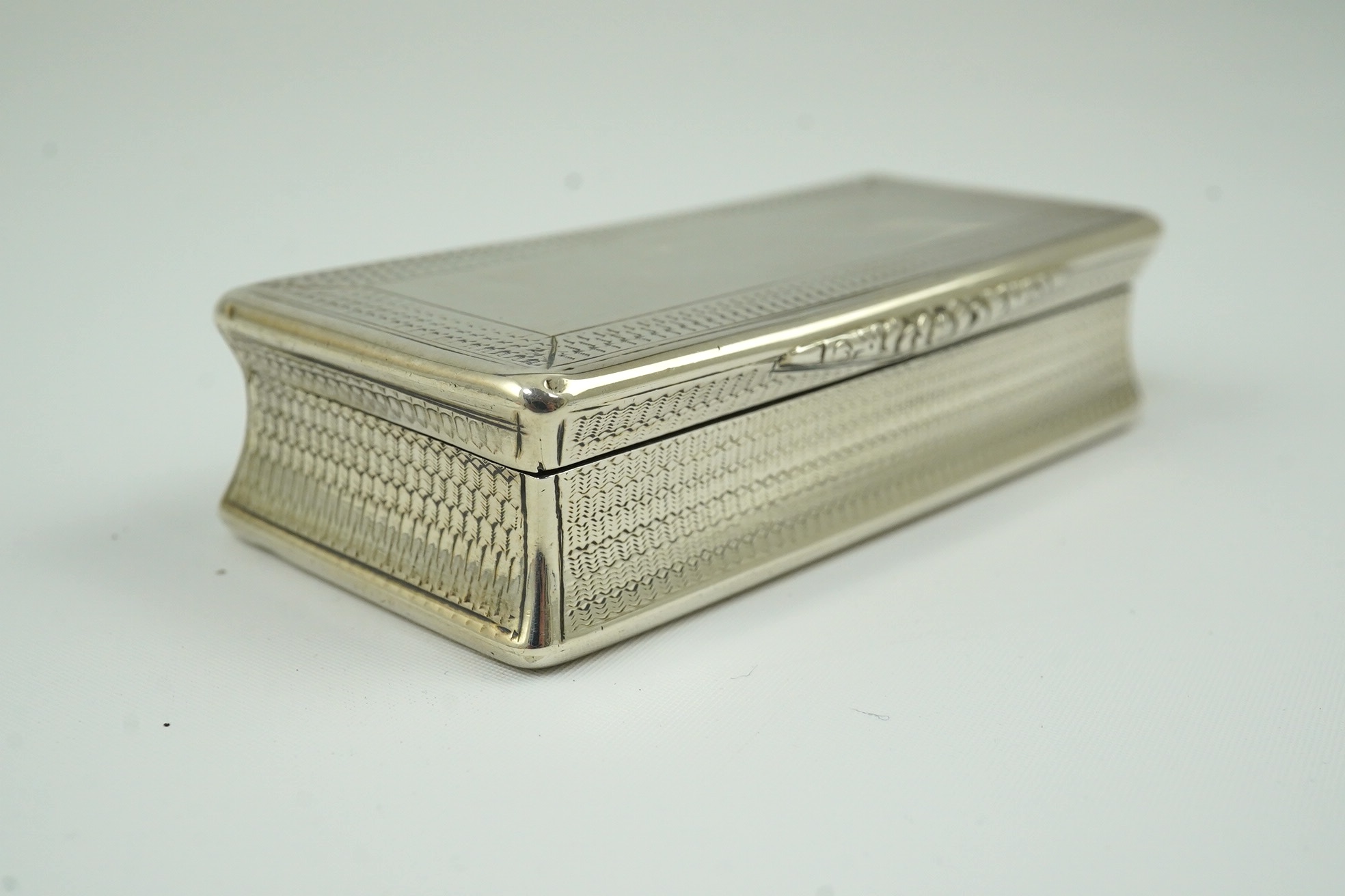 A late William IV engine turned silver rectangular snuff box, by Francis Clark